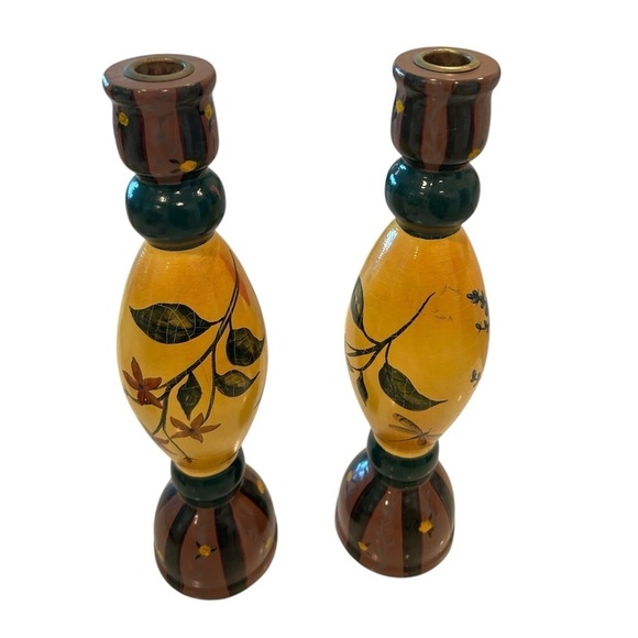 Hand Painted Wooden Candle Holders signed by Artist. - Picture 2 of 8